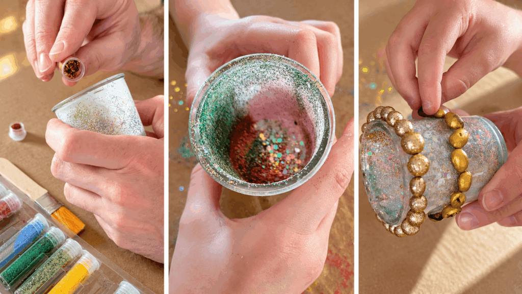 Windlicht basteln, DIY,Windlicht selber machen mit Kindern, Windlicht basteln mit Glitzer, Windlicht basteln Herbst Weihnachten, Regenbogen, Upcycling Ideen