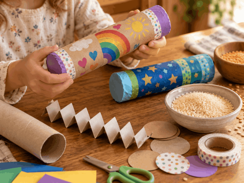 Musikinstrumente selber machen, basteln, DIY Regenmacher,selber basteln mit Kindern, Ideen für Basteln