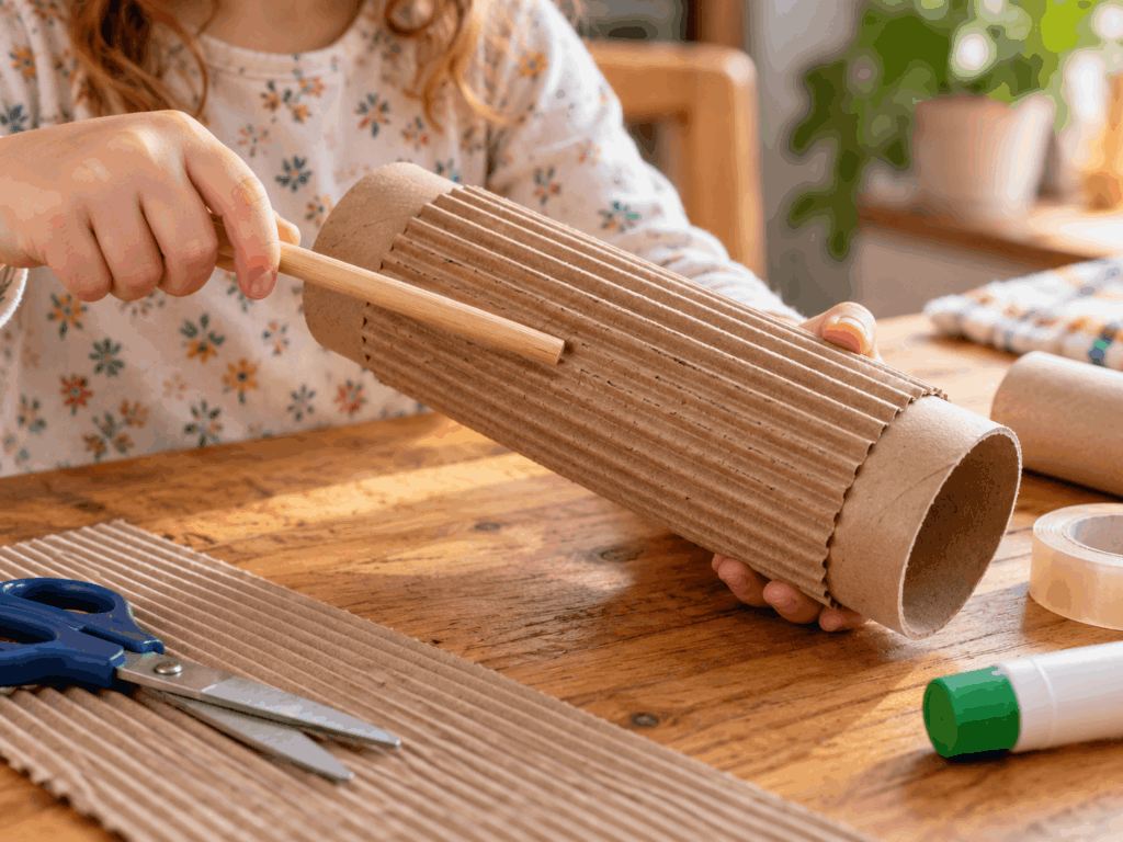 Musikinstrumente selber machen, basteln, DIY Güiro selber basteln mit Kindern, Ideen für Basteln