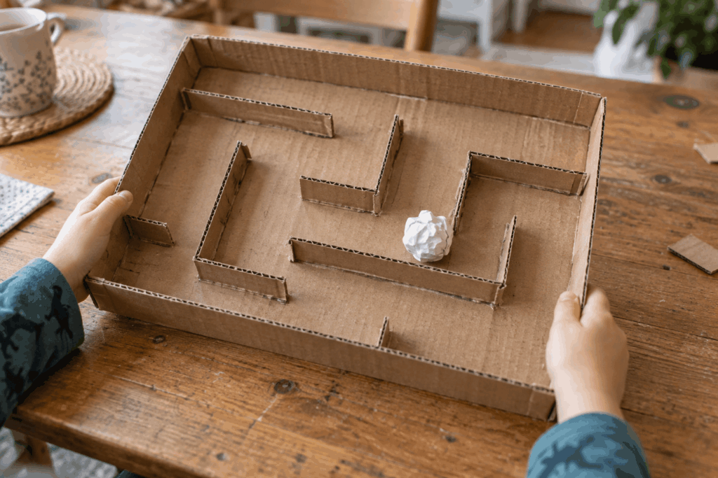 Spielidee Labyrinth aus Karton, DIY Kreativ