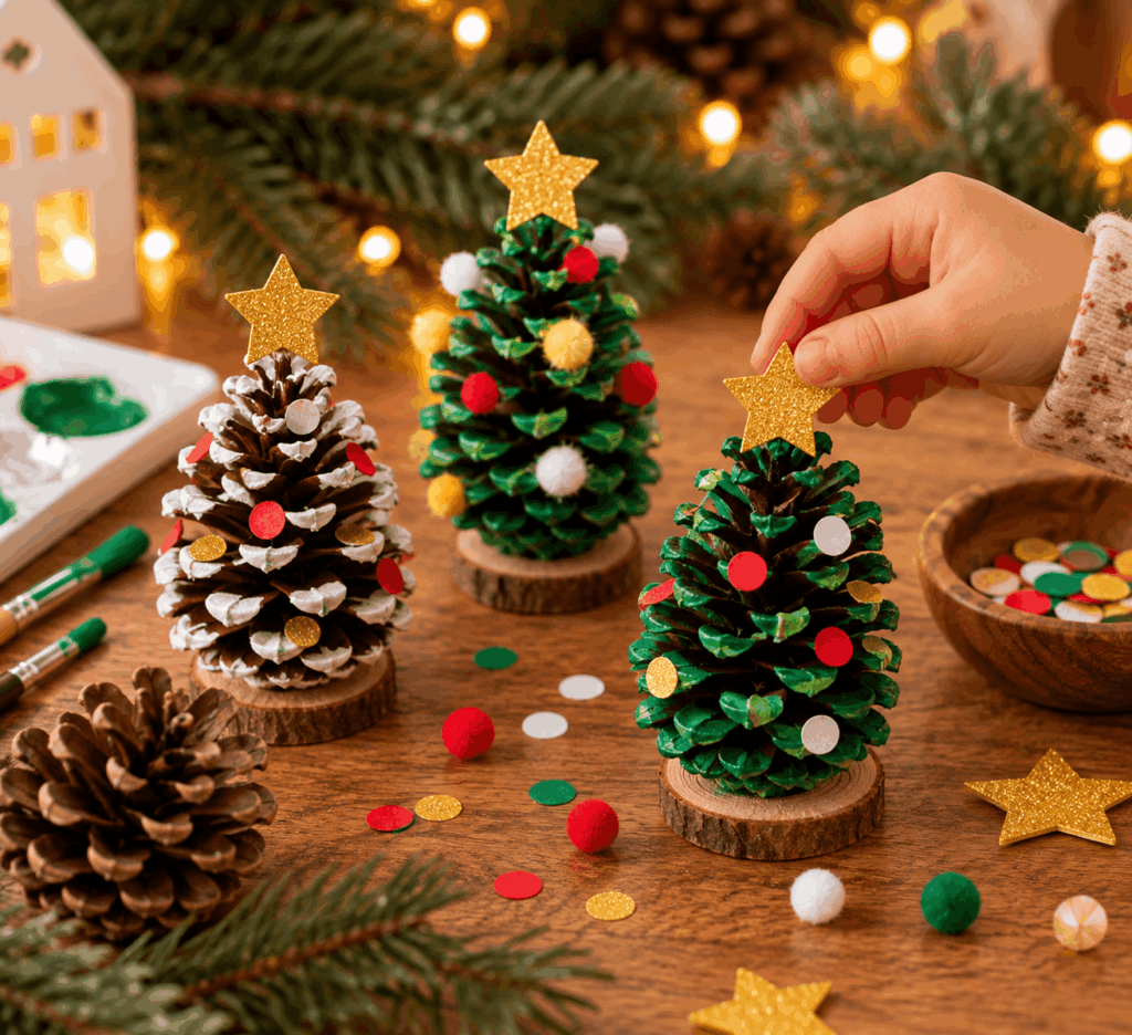 Weihnachtsdeko basteln mit Kindern, einfache deko für weihnachten basteln, pappe,Weihnachtsbaum aus Tannenzapfen