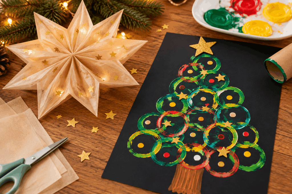 Weihnachtsdeko basteln mit Kinder, einfache deko für weihnachten basteln, pappe, Klorolle