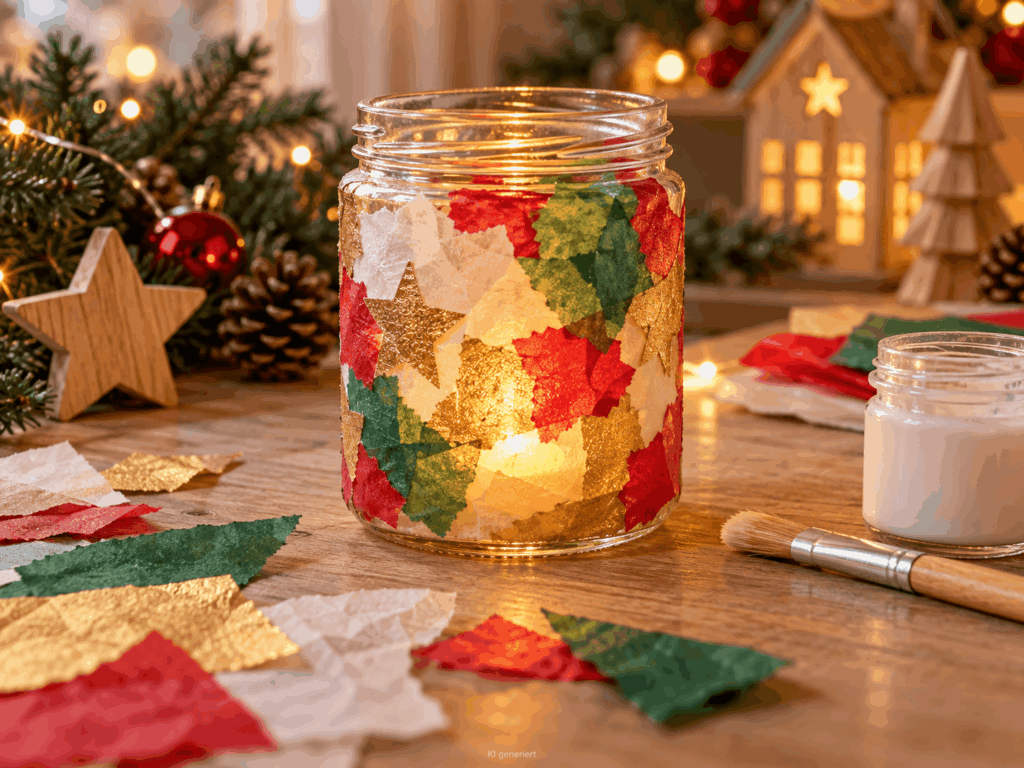 Weihnachtsdeko basteln mit Kinder, einfache deko für weihnachten basteln, windlicht, 
